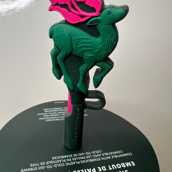 Starbucks RARE Christmas Reindeer Tumbler Gold Green 2024 Topper Straw 24 oz NWT - Picture 12 of 16